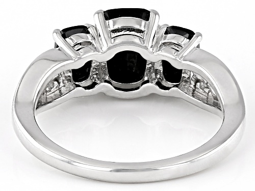 2.44ctw Cushion Black Spinel Rhodium Over Sterling Silver 3-Stone Ring - Size 9