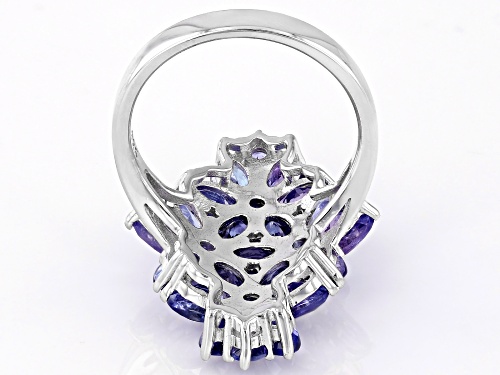 3.85ctw Oval And 0.33ctw Round Tanzanite Rhodium Over Sterling Silver Ring - Size 6