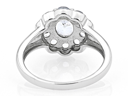 0.95ct Oval And 0.85ctw Round Brazilian Aquamarine Rhodium Over Sterling Silver Ring - Size 6