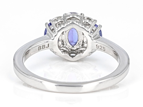 0.75ctw Oval Tanzanite With 0.23ctw Marquise White Zircon Rhodium Over Sterling Silver Ring - Size 8