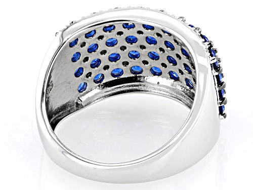 2.17ctw Round Lab Blue Spinel With 0.47ctw White Zircon Rhodium Over Sterling Silver Band Ring - Size 6