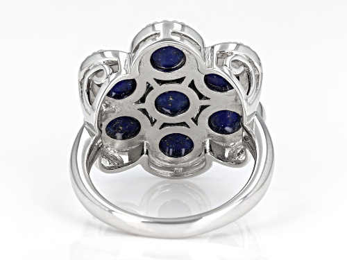 6mm Round Cabochon Lapis Lazuli Rhodium Over Sterling Silver Ring - Size 6