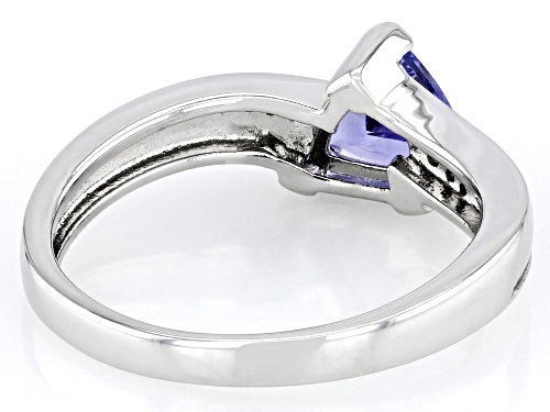0.75ct Trillion Tanzanite With 0.03ctw Round White Diamond Rhodium Over Sterling Silver Ring - Size 9