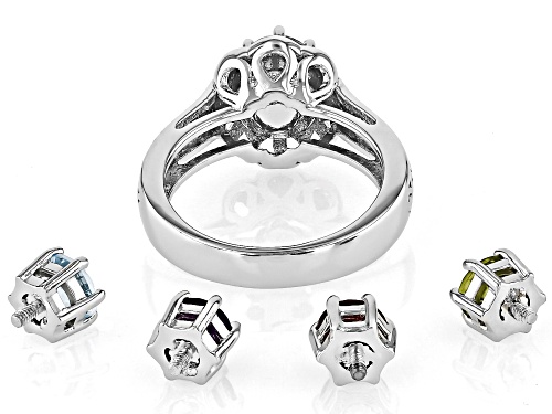 2.33ctw Round Multi Gem Rhodium Over Sterling Silver Interchangeable Ring with Box - Size 9