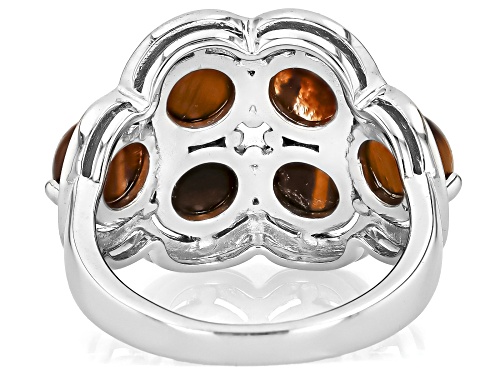 6mm Round Cabochon Tigers Eye Rhodium Over Sterling Silver Ring - Size 7