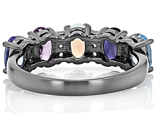 1.63ctw Oval Multi-Gem With 0.14ctw White Zircon Black Rhodium Over Sterling Silver Ring - Size 6