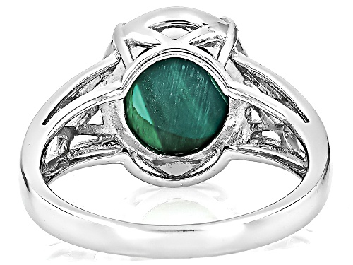 12x10mm Oval Cabochon Malachite Rhodium Over Sterling Silver Solitaire Ring - Size 8