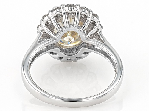 6.13ctw Oval Strontium Titanate With White Zircon Rhodium Over Sterling Silver Halo Ring - Size 9