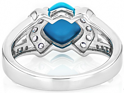 8mm Sleeping Beauty Turquoise, 0.42ctw Tanzanite With White Zircon Rhodium Over Silver Ring - Size 9