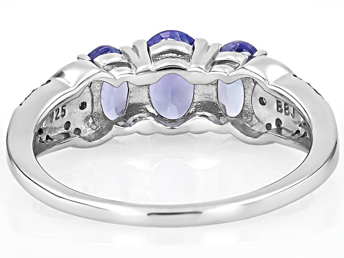 1.42ctw Tanzanite with 0.06ctw White Zircon & 0.04ctw Champagne Diamond Rhodium Over Silver Ring - Size 9