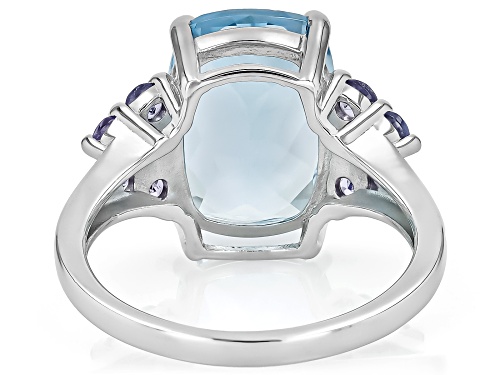 6.80ct Glacier Topaz™ With 0.63ctw Tanzanite Rhodium Over Sterling Silver Ring - Size 7