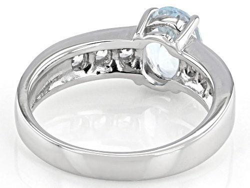 .94ct Oval Aquamarine With 0.34ctw Round White Zircon Rhodium Over Sterling Silver Ring - Size 10