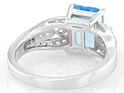 2.50ct Rectangular Octagonal Swiss Blue Topaz With 0.31ctw White Topaz Rhodium Over Silver Ring - Size 9