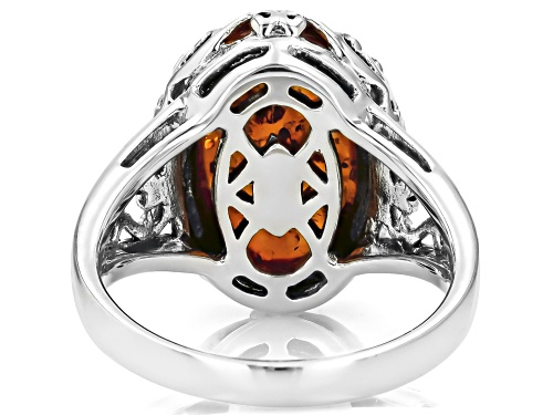 16x12 Oval Cabochon Amber Sterling Silver Solitaire Ring - Size 6