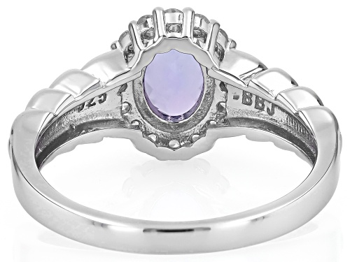1.10ct Oval Tanzanite With 0.27ctw Round White Zircon Rhodium Over Sterling Silver Ring - Size 10