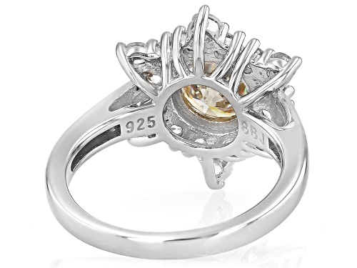 2.60ct Round Strontium Titanate With 1.53ctw White Zircon Rhodium Over Sterling Silver Ring - Size 9