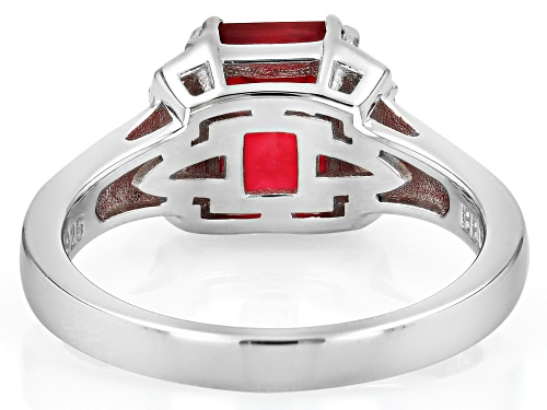 3.00ct Rectangular Octagonal Mahaleo® Ruby With .24ctw Zircon Rhodium Over Sterling Silver Ring - Size 7