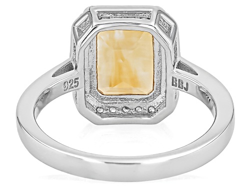 2.91ct Rectangular Octagonal Citrine With 0.23ctw White Zircon Rhodium Over Sterling Silver Ring - Size 9