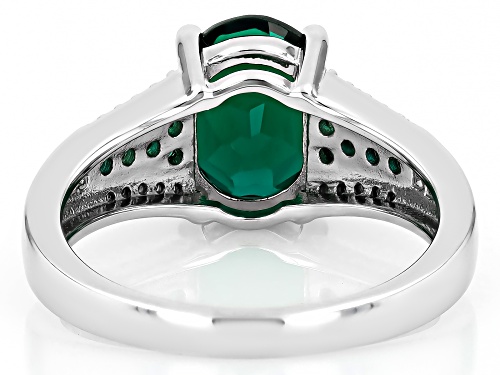 2.21ctw Lab Created Emerald With 0.15ctw Lab Created White Sapphire Rhodium Over Silver Ring - Size 7