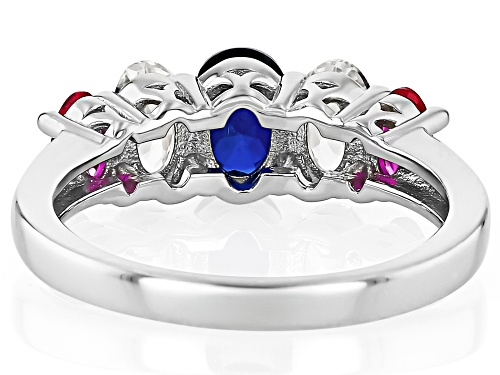1.69ctw Lab White and Lab Blue Sapphire with 0.46ctw Lab Ruby Rhodium Over Silver Ring - Size 9