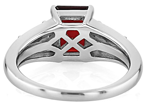 2.03ct Rectangular Octagonal And 0.48ctw Pear Vermehlo Garnet™ Rhodium Over Silver 3-Stone Ring - Size 9