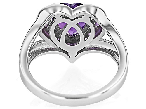 1.39ct Heart Shape And 0.17ctw Round Amethyst Rhodium Over Sterling Silver Ring - Size 6