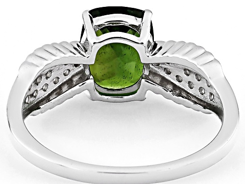 1.71ct Cushion Chrome Diopside With 0.37ctw White Zircon Rhodium Over Sterling Silver Ring - Size 7