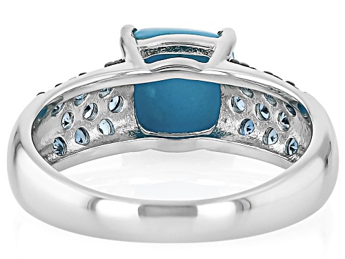 8mm Cushion Sleeping Beauty Turquoise With .60ctw London Blue Topaz Rhodium Over Silver Ring - Size 7