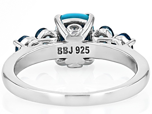 Sleeping Beauty Turquois with 0.80ctw London Blue Topaz and White Zircon Rhodium Over Silver Ring - Size 9
