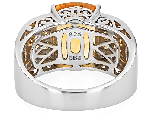 5.50ct Cushion And 0.51ctw Round Citrine With .27ctw White Zircon Rhodium Over Silver Ring - Size 9