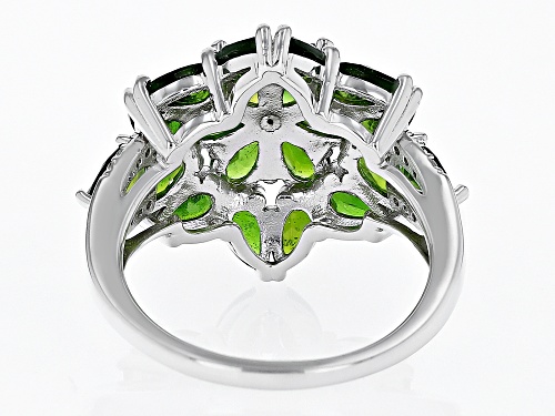 3.78ctw Pear shapes Chrome Diopside With 0.05ctw Round White Zircon Rhodium Over Silver Ring - Size 8