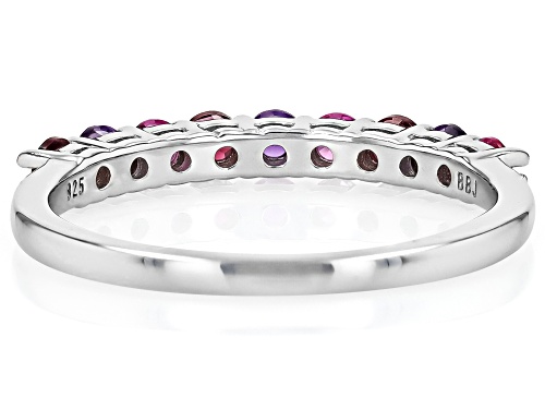 .23ct Lab Pink Sapphire with 0.32ctw Raspberry Rhodolite & Amethyst Rhodium Over Silver Band Ring - Size 9