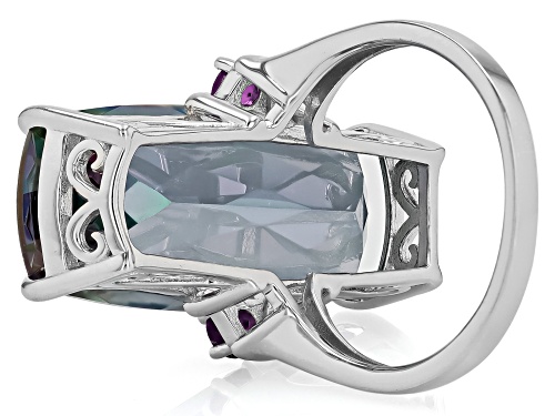 16.65ct Cushion Multi-Color Quartz With .20ctw African Amethyst Rhodium Over Silver Ring - Size 6
