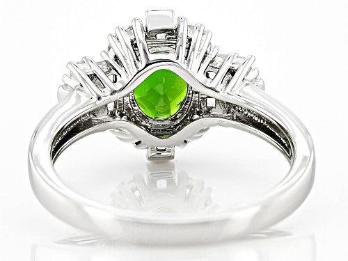 1.10ct Oval Chrome Diopside, 0.37ctw White Topaz With 0.25ctw White Zircon Rhodium Over Silver Ring - Size 9