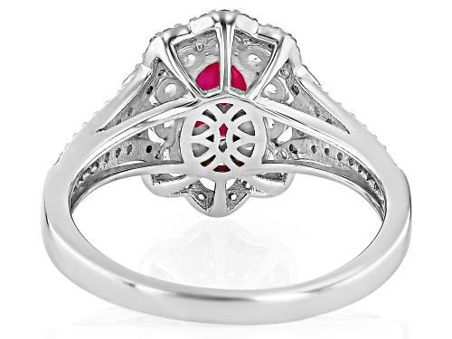 0.92ct Oval John Saul Ruby With 0.80ctw Round White Zircon Rhodium Over Sterling Silver Ring - Size 9