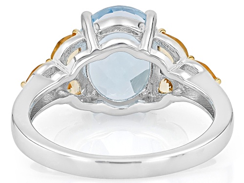 4.08ct Oval Glacier Topaz™ With .70ctw Pear Shape Citrine Rhodium Over Sterling Silver Ring - Size 10