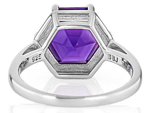 3.66ct Hexagon Cut Amethyst Rhodium Over Sterling Silver Solitaire Ring - Size 9