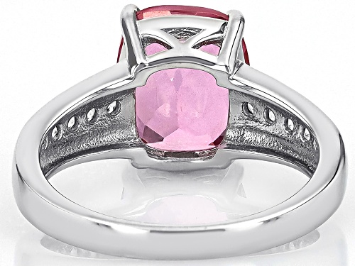 4.24ct Cushion Pink Topaz With .27ctw White Zircon Rhodium Over Sterling Silver Ring - Size 10