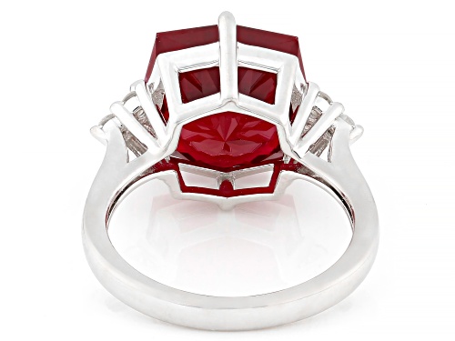 6.63ct Cushion Glitter Mine Cut Lab Created Ruby With .26ctw White Zircon Rhodium Over Silver Ring - Size 8