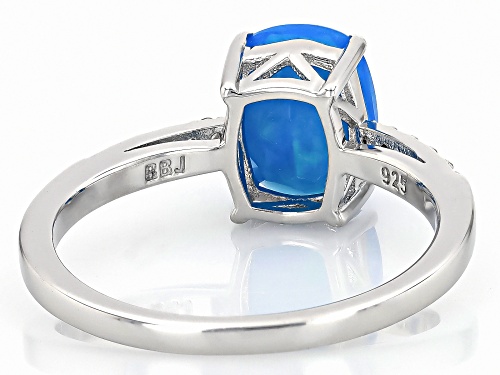 1.00ct Cushion Paraiba Blue Opal With 0.13ctw Round White Zircon Rhodium Over Silver Ring - Size 9