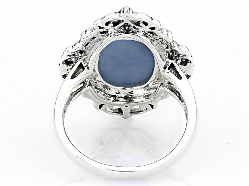 16x12mm Oval Cabochon Blue Angelite Sterling Silver Solitaire Ring - Size 8
