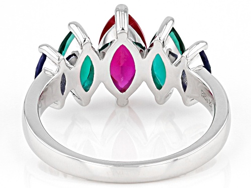 1.05ct Lab Created Ruby, .77ctw Lab Emerald, .44ctw Lab Sapphire Rhodium Over Sterling Silver Ring - Size 8