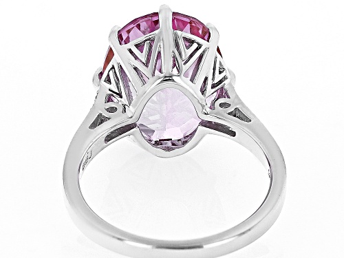9.78ct Oval Pink Topaz With 0.05ctw White Zircon Rhodium Over Sterling Silver Ring - Size 11
