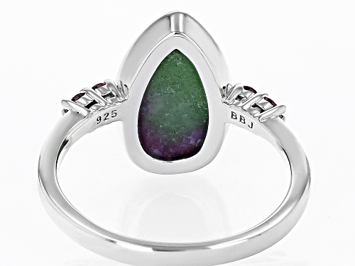 14x8mm Pear Shape Ruby-In-Zoisite With 0.12ctw Round Rhodolite Rhodium Over Sterling Silver Ring - Size 9