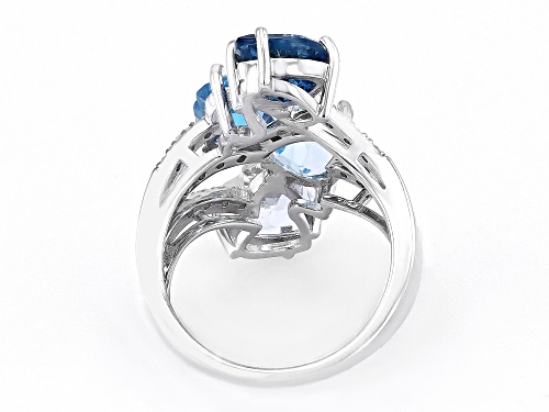 5.25ctw Blue Topaz And 1.75ctw White Topaz, With 0.19ctw White Zircon Rhodium Over Silver Ring - Size 9