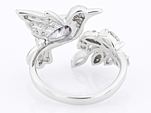 1.78ctw Mystic Fire® Green Topaz, with Black Spinel and White Zircon Rhodium Over Silver Bird Ring - Size 6