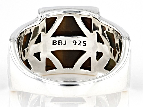 11x9mm Cushion Cabochon And Fan Inlay Tigers Eye Sterling Silver Ring - Size 6
