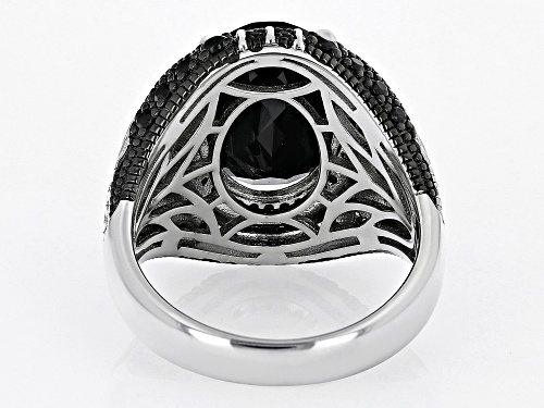5.95ct Oval And 0.52ctw Round Black Spinel Rhodium Over Sterling Silver Men's Ring - Size 10