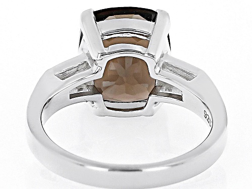 3.75ct Cushion Smoky Quartz With 0.14ctw White Zircon Rhodium Over Sterling Silver Ring - Size 8
