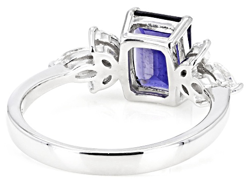 1.11ct Rectangular Octagonal Iolite With 0.52ctw Lab Created White Sapphire Rhodium Over Silver Ring - Size 9